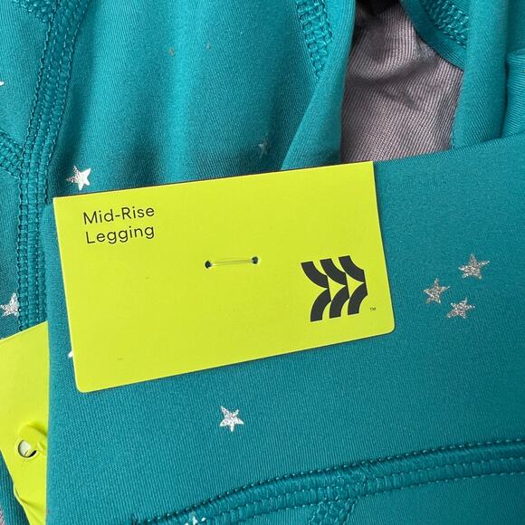 All in Motion Girls' Teal Blue Silver Star Print Leggings - Size XS - NWT - Picture 6 of 9